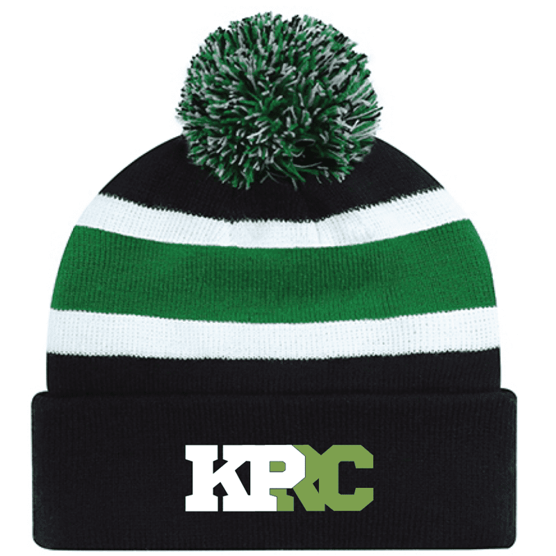 9S243M Acrylic Roll Pom Pom Toque - Black/Kelly Green/White